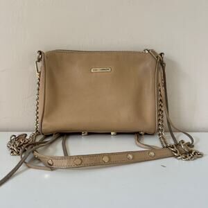 Rebecca Minkoff Tan / Beige Mini 5 Zip Rocker Crossbody Leather Handbag